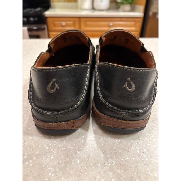 Olukai Moloa Slip-On Loafer Slipper Shoes Men's 10M Black Waxed Nubuck Leather - Picture 5 of 10